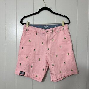 Chaps Coastland Wash Pink Chino Flat Front Stretch Shorts Retro Cactus Size 30